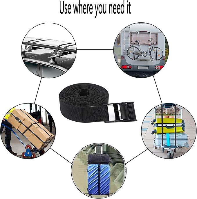 Rosemarie Cam Buckle Tie Down Straps, Heavy Duty Lashing Secure Straps Cinch Ratchet with Zinc Alloy Lock Buckle up to 700 lbs for Cargo, Luggage, Kayak,Truck Pack of 4Pcs (1" x 12Ft)