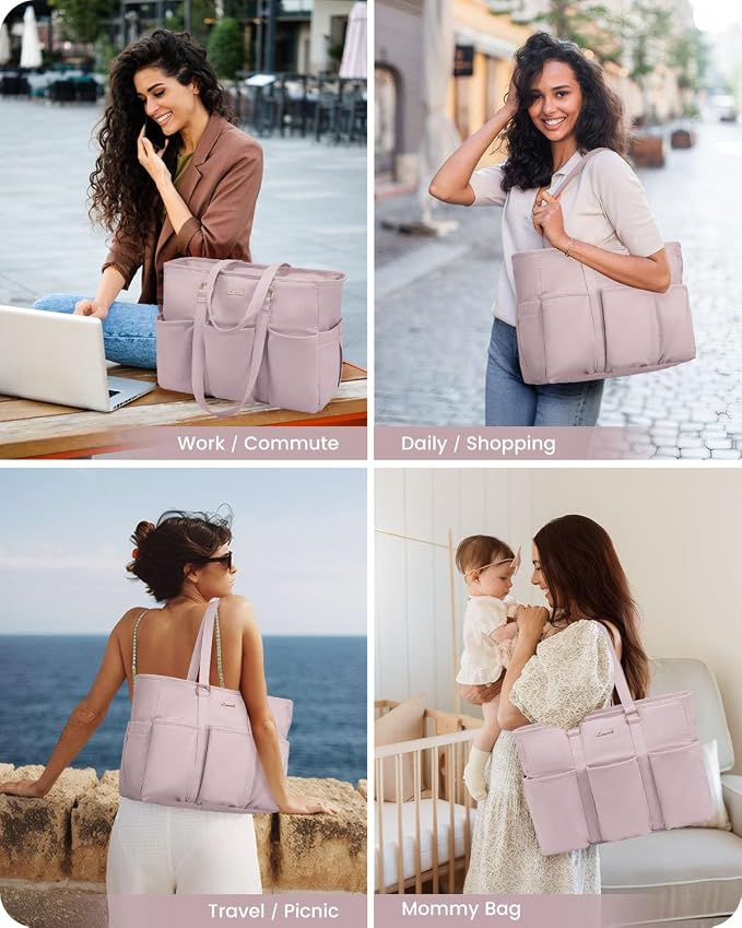 LOVEVOOK Teacher Nurse Tote Bag for Women Work, 15.6 Inch Laptop Bag With Large Cup Holder, Utility Everything Bag For Travel College Daily, Professional Computer Purse Handbag With Multi Pockets
