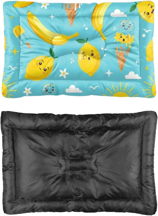 Banana Lemon Treat Turquoise Dog Bed Furniture Dog Bed Mats Pet Pad Crate Cushion Washable Non-Slip Cage for Crate Beds for Medium Size Dogs Mat Washable Medium Size Beds Indoor Outdoor 24X18 Inch