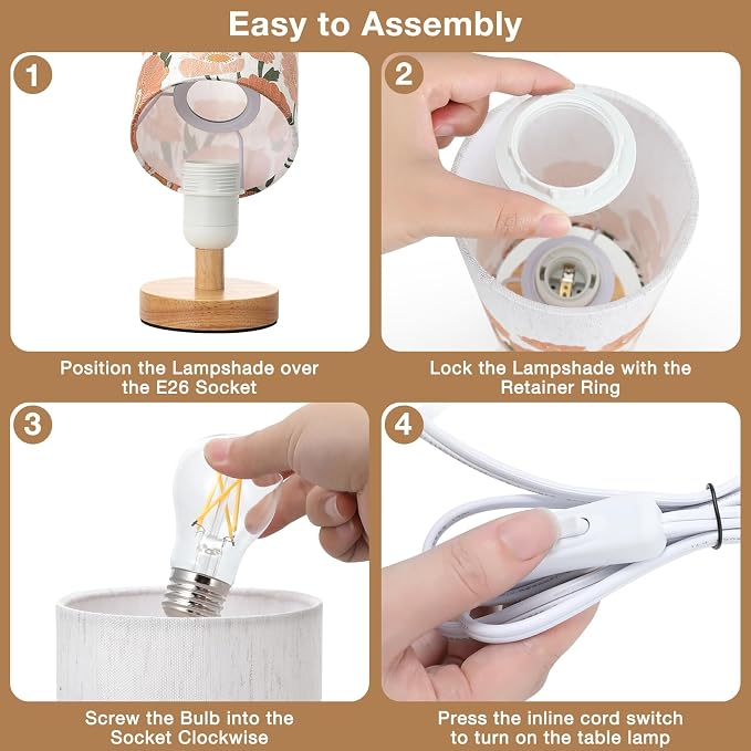 Fenmzee Small Table Lamps (Sunflower Cream Shade, 9" Inline Control) | 3000K LED Blub Included | 680 Lumens | Easy Assembly | Minimalist Design | E26 | for Kitchen | for Kids Room