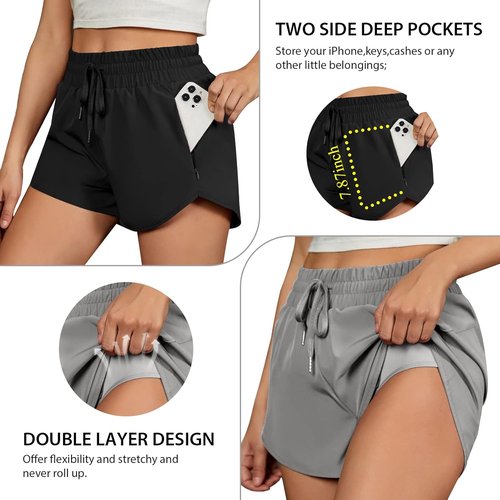 BMJL Women's Running Shorts - 2.5" High Waisted Athletic Gym Shorts with Zipper Pockets