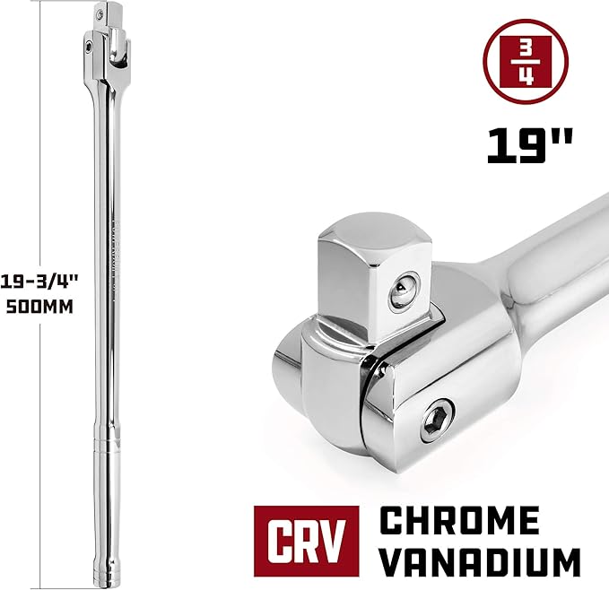 Powerbuilt 3/4" Drive Flex Handle, 19 Inches Long Extension Breaker Bar, Chrome Vanadium Steel Made - 643502