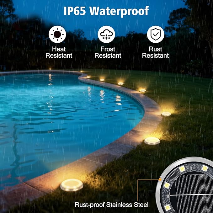 ZAIYW 12 Pack Solar Ground Lights Outdoor Waterproof Pathway Lights Solar Powered Disc Landscape Lighting for Garden Lawn Yard Walkway Deck Decoration (Warm White)