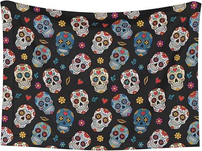 Double Sided Pet Mat for Dog Bed Topper Cat Blanket Furniture Protector, Day of The Dead Sugar Skull, Reversible Plush with Tactile Dot Pattern for Style Change