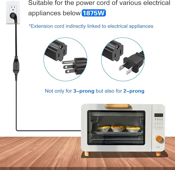 VSEER 1Feet 1625W 13A UL SJT 16AWG Flat Plug Heavy Duty Extension Cord Outlet Saver 3-Prong Grounded Short 90 Degree Angle Adapter Power Extension Cord,UL Listed (Black, 1 Pack)