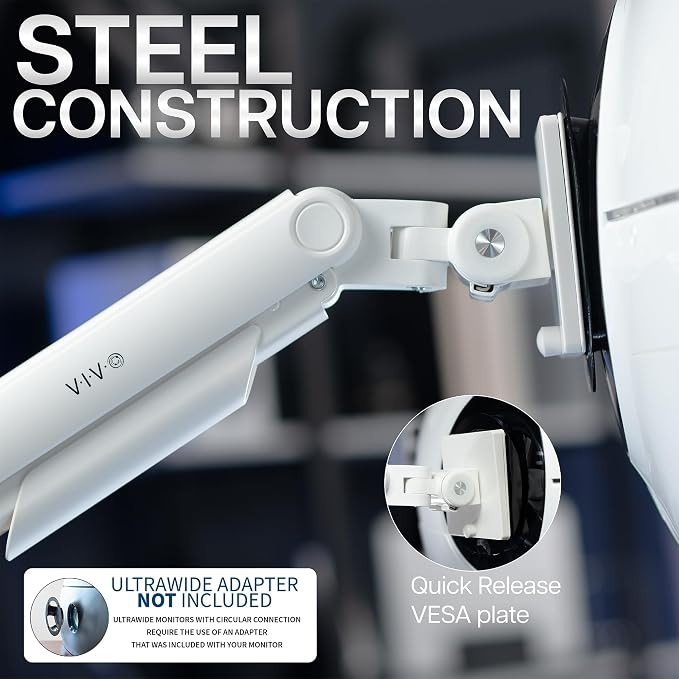 VIVO Heavy Duty Aluminum Ultrawide Monitor Tension Arm for up to 49 inch Screens, Holds 44 lbs, Premium Desk Mount Stand Designed for Samsung Odyssey G9 and More, White, STAND-V101VW
