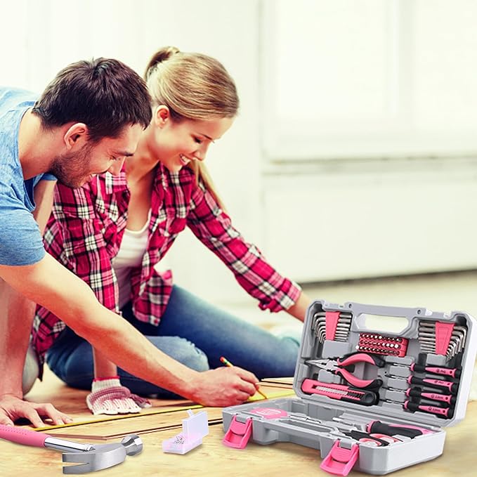 WINNER 150-Piece Pink Color All-Purpose Household Tool Kit in Toolbox Storage Case, Perfect for Women, Ladies and Girls with General Home Repairs, DIY Project, Garage, Office and College Dormitory Use