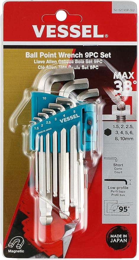 VESSEL Ball Point Hex L-Key Wrench Stubby (Short Type) 9PC. Set No.8209BP-SU 8209BPSU