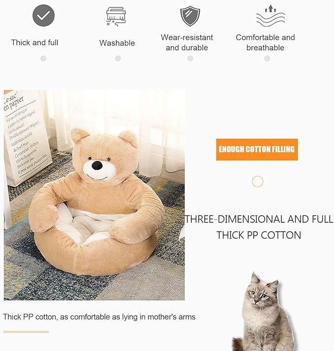 Dog Sofas & Chairs, pet Shape Sofa, Slip Resistant Dog cat Furniture, Adorable Bear Shaped Pet Sofa Bed, Washable Dog cat Couch, Plush Soft Couch for Dogs and Cats L(bottomDiameter55cm) Khaki
