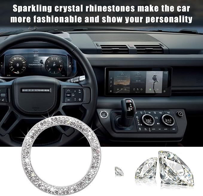Kewucn Bling Crystal Double Rhinestone Car Engine Start Decoration Ring, Sparkling Push Start Button Sticker, Key Ignition & Knob Ring Decoration, Bling Car Interior Accessory(White)