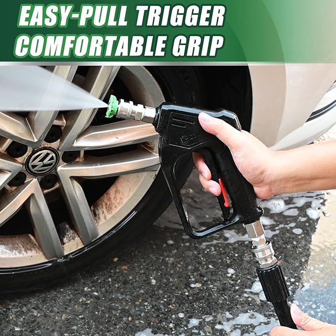 Pressure Washer Gun Wand with Swivel, Durable 304 Stainless Steel Extension Lance, 4000PSI Power Washer Handle with 3/8" Plug & M22 Inlet 1/4" Quick Connect for Foam Cannon Car Wash