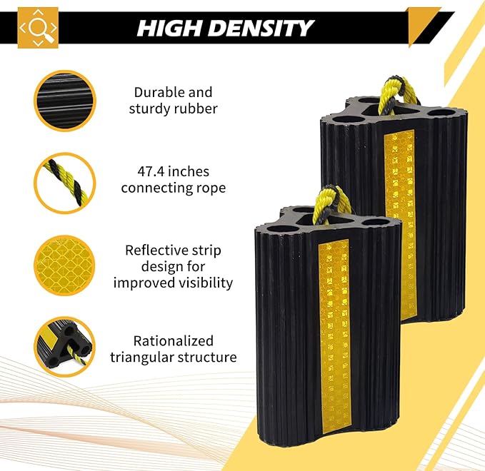 Wheel Chocks for Trailers RVs camper Trucks and Small Aircraft wheel chock, Wheel Chocks Block with 3 Reflective Strips ,Versatile Heavy Duty Solid Rubber Wheel Immobilizers & Chocks[1 Pair 2 Pack]