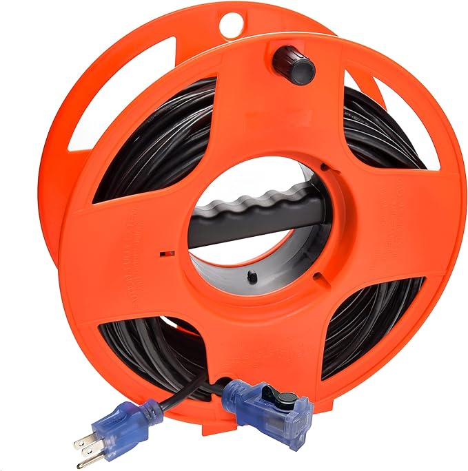 Clear Power 16 Gauge 3Prong Cords (16/3 SJTW & Cord Storage Wheel, Black, 80 ft - w/Wheel)