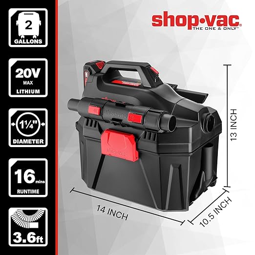 Shop-Vac 20V Cordless Wet/Dry Vacuum, 3-in-1 Portable Shop Vacuum Cleaner, Detachable Blower, Battery and Charger Included, Ideal for Jobsite, Garage, Car & Workshop