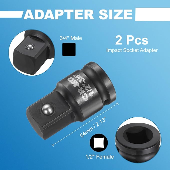 HARFINGTON 2pcs Impact Socket Adapter 1/2" Female to 3/4" Male Square Drive Increaser Standard SAE CR-MO Steel Converter Impact Driver Ratchet Wrench Breaker Bar Conversion, Black