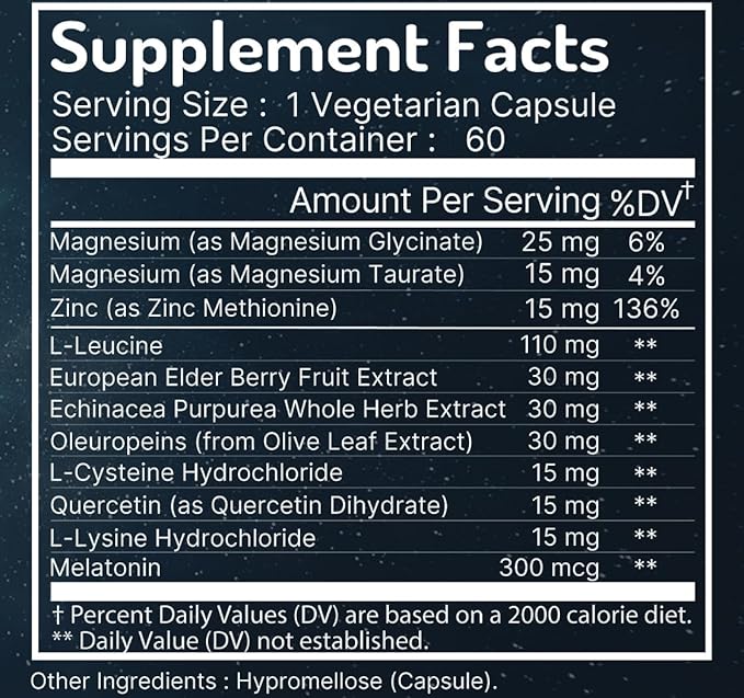 Zen Haus Respiratory and Immune Supplement - Elderberry with Zinc, Quercetin, Magnesium Glycinate/Taurate, Echinacea, Olive Leaf Extract, Lysine, Leucine, Cystein, Melatonin (60 Capsules)