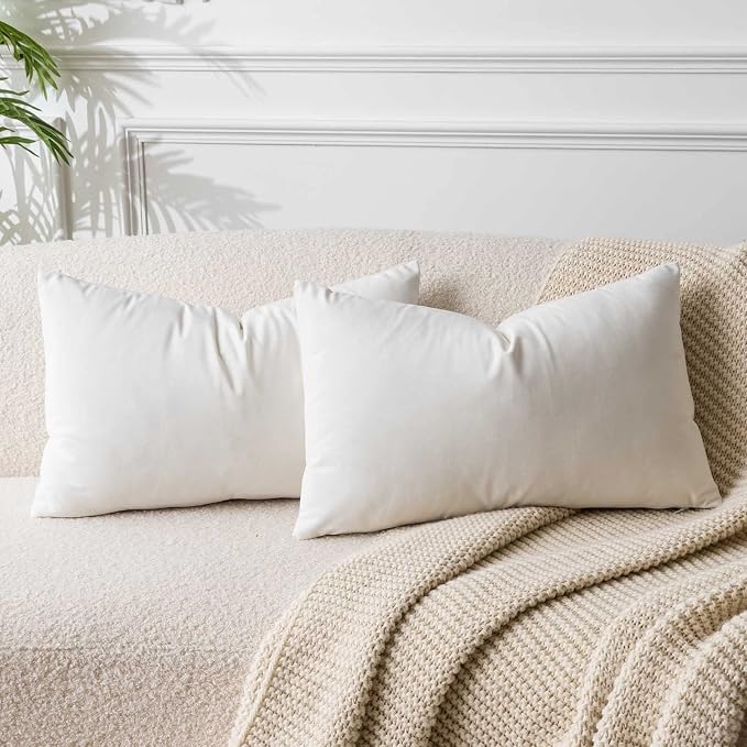16x24 Velvet Throw Pillow Covers Set of 2 for Couch Bed Sofa,Cream White | Decorative Soft Pillow Covers with Invisible Zipper for Couch Sofa Bed Living Room Bedroom Home Decor
