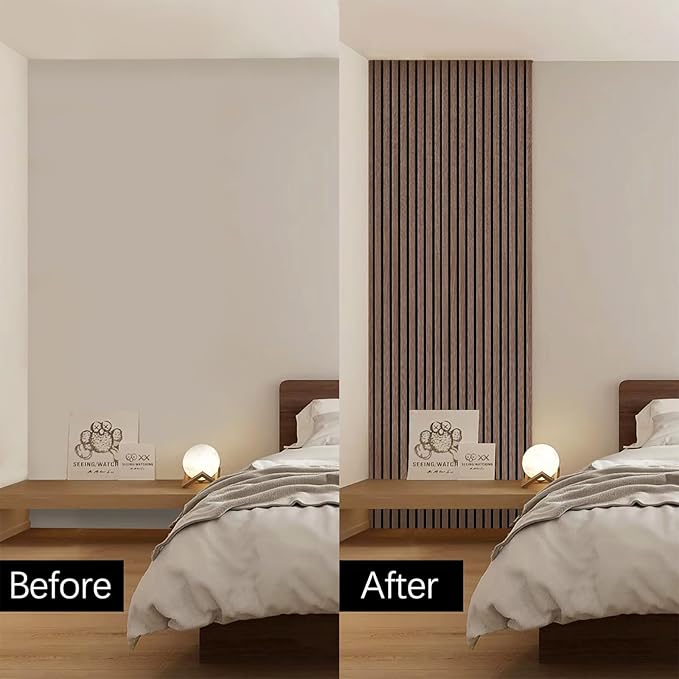 Wall Panels for Interior Wall Decor - Wood Slat Wall Panel Samples Pack (4PCS) - Wall Decor Natural Oak/Walnut/Oak (Grey)/Smoked Wood Wrapped Soundproof Wall Panels