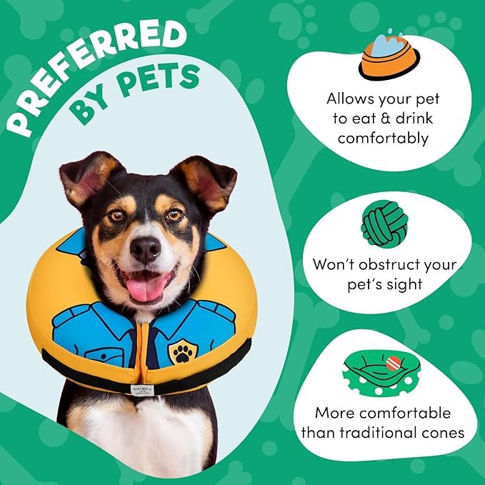 BENCMATE Inflatable Dog Cone Collar Alternative, Soft Dog Cone for Small Medium Large Dogs and Cats, Neck Recovery ECollar Donut Collar After Surgery (Medium, Police Officer)
