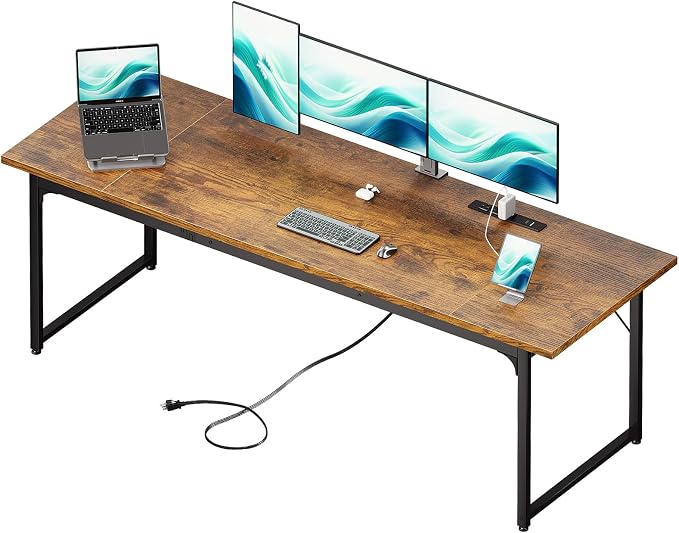 Coleshome 79 Inch Computer Desk with Power Outlet | Extra-long workspace • Supports multi-monitor setups • Stable steel frame • Spacious legroom • Home office & gaming