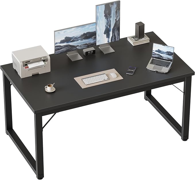 Mericonia 48 Inch Computer Desk, 1" Thick Small Office Table, Black | Modern Simple Style, Heavy Duty Industrial Frame, Small Study & Writing Table for Home Bedroom Work