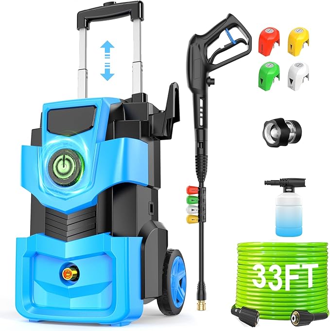 Pressure Washer 5000PSI Adjustable Pressure Power Washers Powered with 33ft Hose, 4 Nozzle and Foam Cannon, Powerwashers Cleaner Machine for Home, Cars, Blue