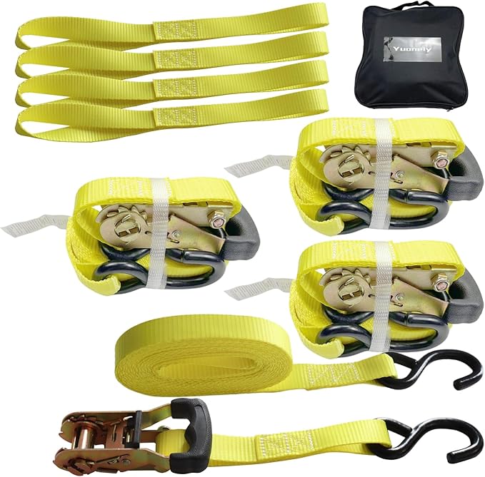 Ratchet Tie Down Straps Heavy Duty (4PK) 1 inch x 15 ft x 3,300 lbs Breaking Strength for ATV, UTV, Motorcycle and Trailer
