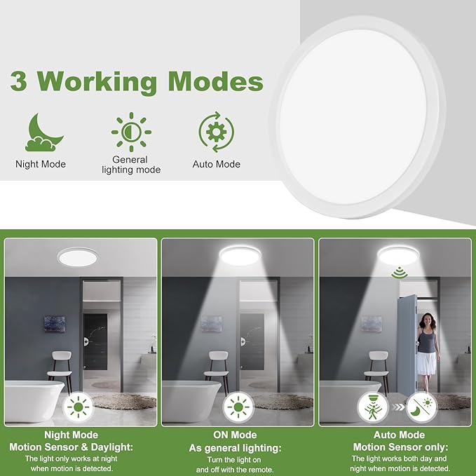 LEZOE 18W Motion Sensor LED Ceiling Light Wired, 1800lm 8.7Inch 2700K/4000K/6500K IP54 Flush Mount Lighting Fixture with Remote, Radar Motion Activated Ceiling Lamp for Hallway Porch Stair Closet