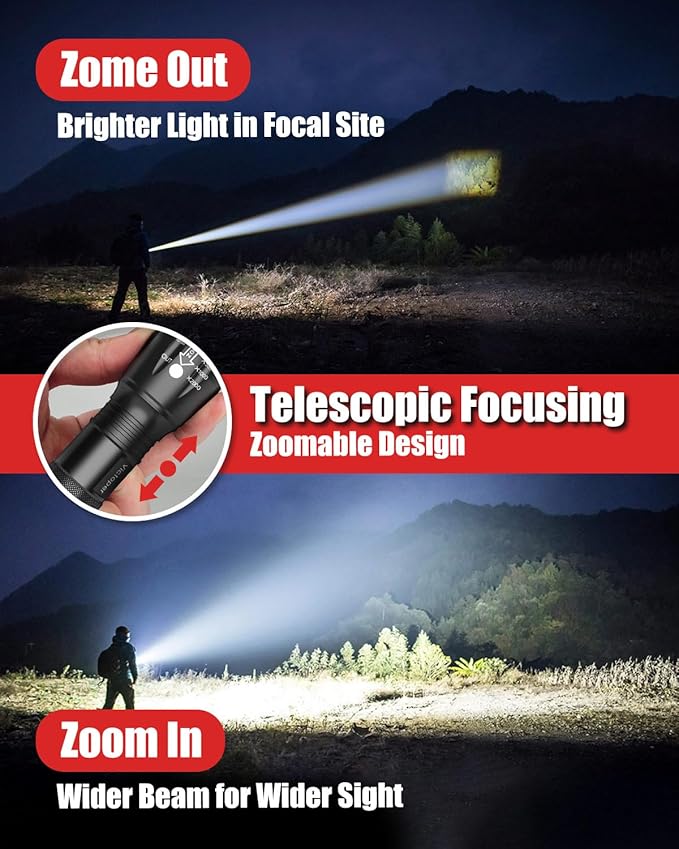 Victoper LED Flashlight 2 Pack, Bright Tactical Torch High Lumens with 5 Modes, Waterproof Zoomable Flash Light, Christmas Stocking Stuffers Gifts for Men, Hunting Camping Essentials Gear