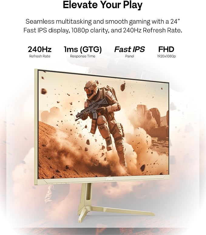 Pixio PX249 Wave Champagne Gold 24 inch 240Hz Refresh Rate FHD 1080p Resolution Fast IPS Panel 1ms GTG Response Time Built-in Speakers Gaming Monitor with Adaptive Sync