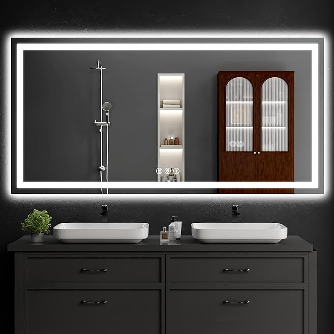 36"x72" LED Bathroom Mirror with Lights, Dimmable, Anti-Fog, Lighted Bathroom Vanity Mirror for Wall, Backlit + Front Lit, Memory Function, Shatter-Proof, Tempered Glass