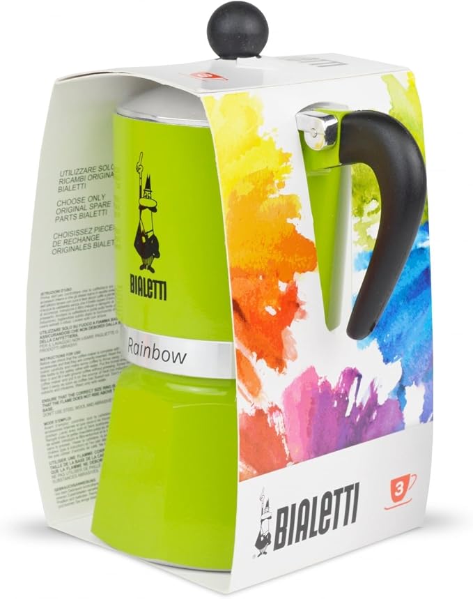 Bialetti Rainbow Moka Pot in Green, 3 Cup Stove Top Espresso Maker - Aluminum Cafetera for Ground Coffee, Italian Coffee Maker for Home Brewing