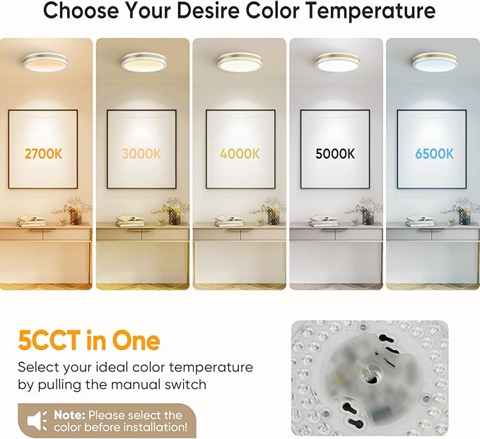 18 Inch Flush Mount Modern White Gold LED Ceiling Light with Night Light, 5CCT 45W 4500LM 2700K-6500K Adjustable, Dimmable Light Fixture for Bedroom Hallway, ETL