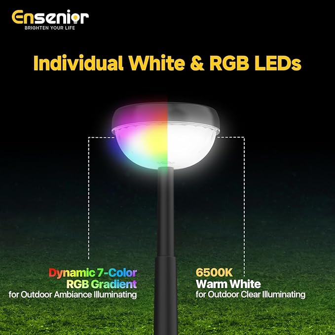 Ensenior Solar Pathway Lights IP65 Waterproof, RGB Color Changing & 3000K Warm White, 8-16Hr Runtime, Flower Pattern Garden Lights for Walkway Porch Yard - 6 Pack