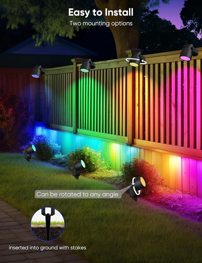 APPECK Landscape Lighting,RGBW Spotlights with APP Control,6 Pack | Color Changing Low Voltage ,IP65 Waterproof Outdoor Landscape Lights for Garden Yard Outside Decoration
