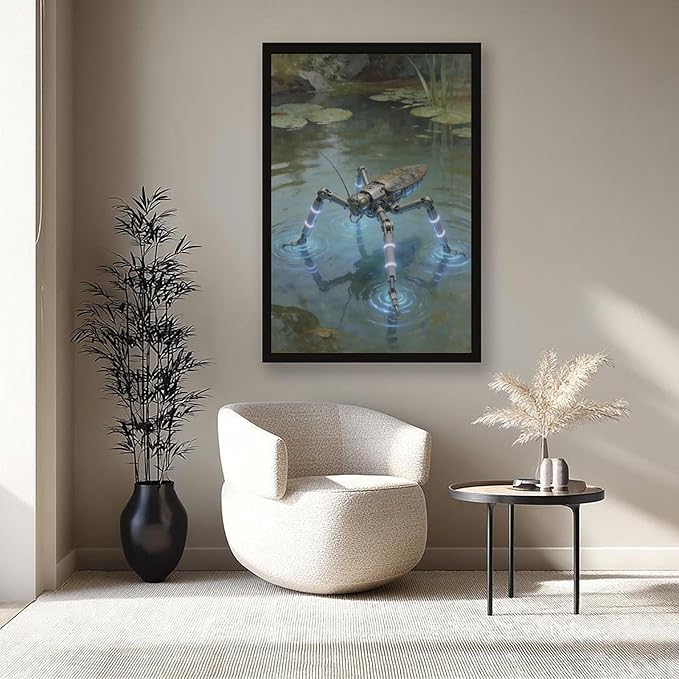 Framed Modern Sci Fi Wall Art for Living Room And Studio Futuristic Minimalist Decor 16x24in