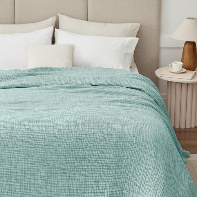 100% Cotton Muslin Blanket Twin 60" x 80", Breathable and Lightweight Cotton Twin Blankets for Couch, Soft Cooling Summer Gauze Blanket for Adults All Season, Mint