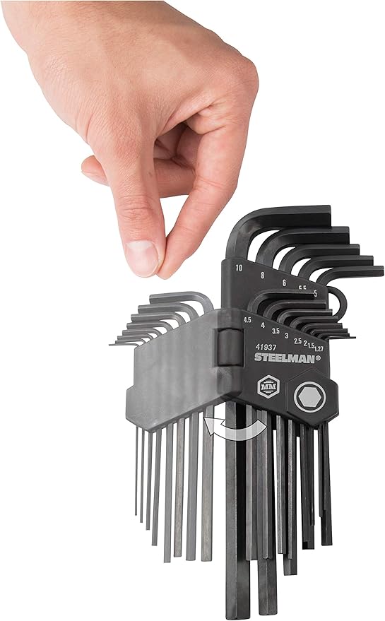 Steelman 26-Piece Long Arm Hex Key Wrench Set, Inch/Metric (SAE/MM), Extended Length Driver Shafts for Long Reach, Chamfered Ends, Durable Steel Resists Distortion