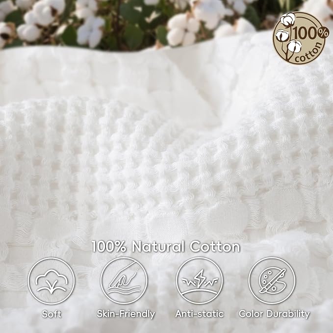PHF 100% Cotton Waffle Weave Blanket King Size, Lightweight Breathable Summer Blanket for Hot Sleepers, Pre-Washed Soft Layer for Bed, Couch, Home Decor Gift, 108"x90", White