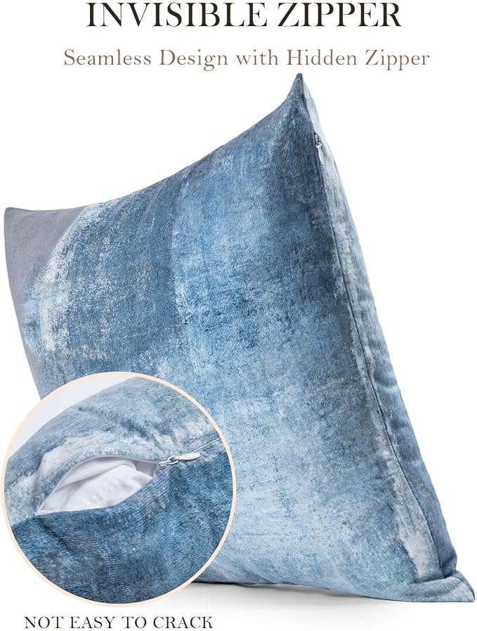 Set of 4 Blue and Grey Abstract Art Artwork Pillow Cover 18 x 18 Inch, Gallery Modern Decorative Throw Pillows Cushion Cover for Bedroom Sofa Living Room | Double-sided vibrant artwork accent cushion covers. Perfect decorative pillows for couch, sofa, ...