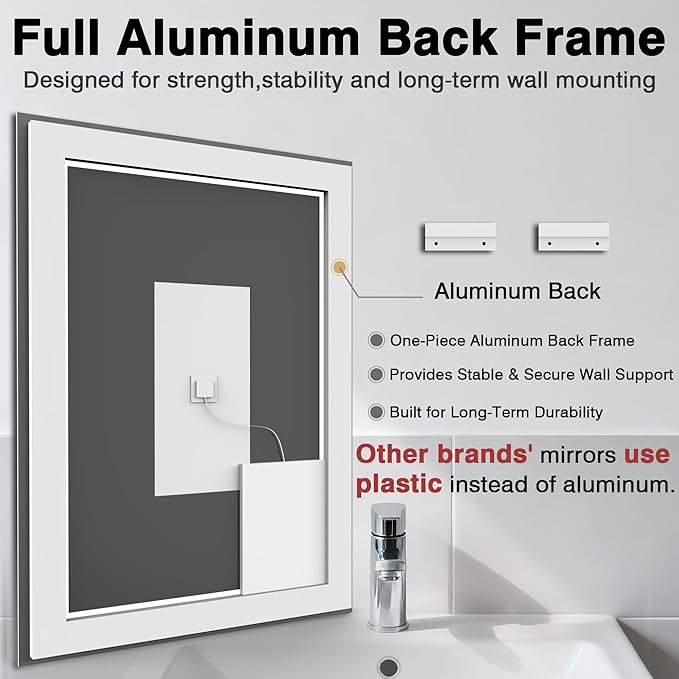 72"x40" Large LED Bathroom Mirror with Lights (Front & Backlit), Fogless, Stepless Dimmable, 3 Color Smart Mirror (Horizontal/Vertical)