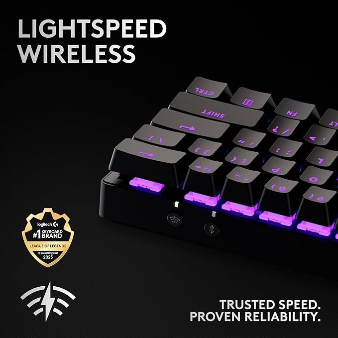 Logitech G PRO X 60% Wireless Gaming Keyboard (Tactile Optical) - Black | Lightspeed, ultra-compact TKL 60% mechanical, for Windows PC, LIGHTSYNC RGB, dual-shot PBT keycaps, optical switches