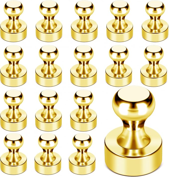 LOVIMAG Fridge Magnets 18Pcs, Magnet for Refrigerator Whiteboard, Gold | Small Strong Neodymium Metal Cute Push Pin for Classroom, Kitchen, Accessories Decorative, Office, Calendar