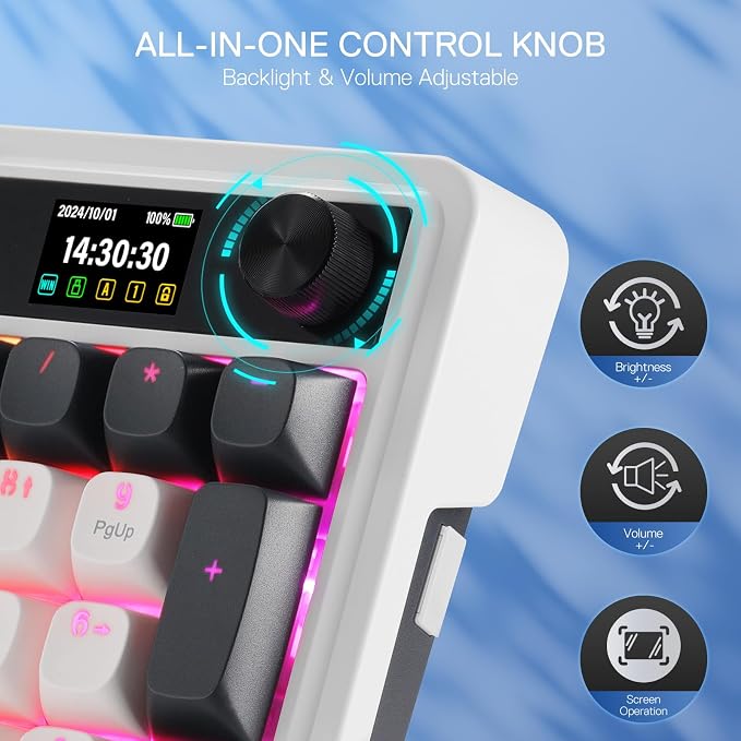 Redragon K719 PRO Wireless 95-Key Gasket Gaming Keyboard, TFT Screen & Knob | Easy-Control LED Info Display, 0-Delay Tri-Mode, Cushioned 5-Layer Noise Dampening for Creamy Thocky Sound, Practical 95 keys