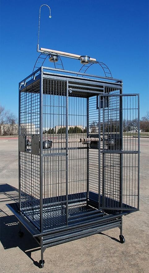 Extra Large 28" x 22" x 65"H Double Ladders Open Play Top Wrought Iron Bird Parrot Parttot Finch Macaw Cockatoo Cage, Include Seed Guard and Toy Hook