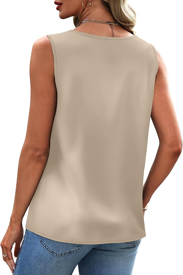 Sipaya Silk Satin Tank Tops for Women V Neck Summer Tops Sleeveless Camisole Business Casual Outfits Work Blouses
