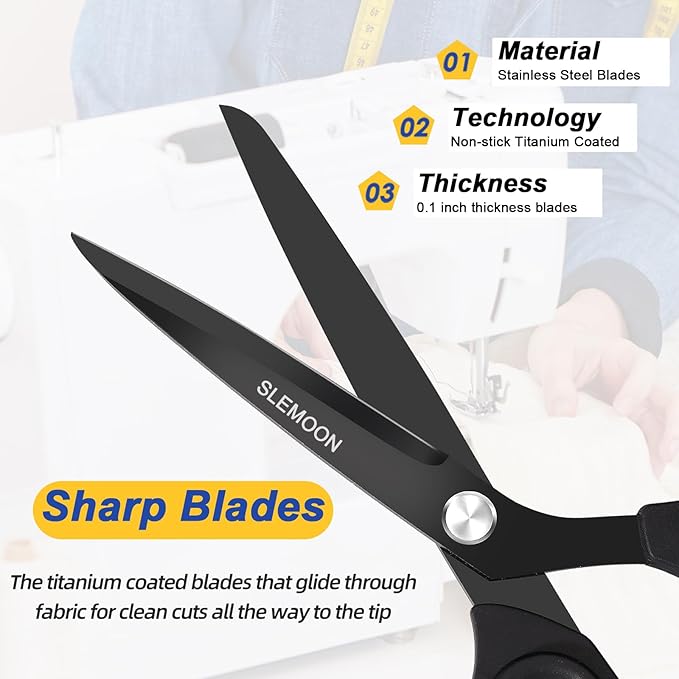 10" Scissors All Purpose, Heavy Duty Premium Stainless Steel Tailor Scissors, Comfort Grip Handles for Fabric, Leather, Sewing & Crafting