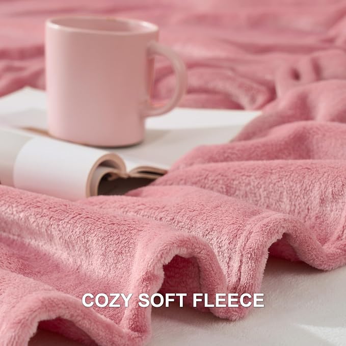 Hansleep Twin Fuchsia Fleece Blanket, Soft Flannel Bed Blanket | Fuzzy Cozy Blanket 60x80 Inches, Multi-use for Bed, Sofa, Couch, Travel, Camping, All Season Warm Lightweight Cover