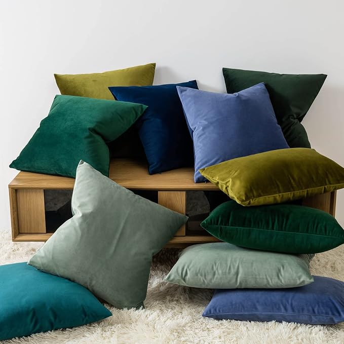 JUSPURBET Sage Velvet Throw Pillow Covers 20x20 inch Set of 2 for Living Room Couch Sofa Bedroom Decorative Square Solid Soft Cushion Cases with Invisible Zipper