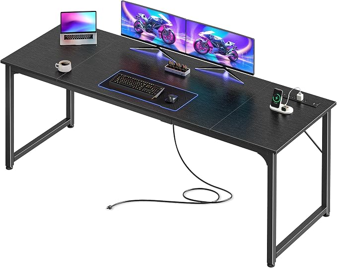 PRAISUN 70 X 24 Inch Computer Desk, Power Outlets, USB-C, Black | Office Desk with 4 AC Outlets, USB & USB-C, Sturdy Metal Frame, Spacious Desktop for Work, Writing, Study & Gaming